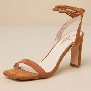 NEW with Tags (NWT) Troyes Brown Suede Square Toe Lace-Up High Heel Sandals